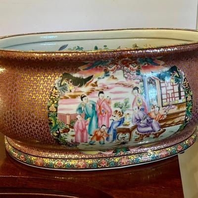 Chinese Famille Rose Porcelain Foot Bath / Jardinière - 22" Long with Handles, 8.5" High