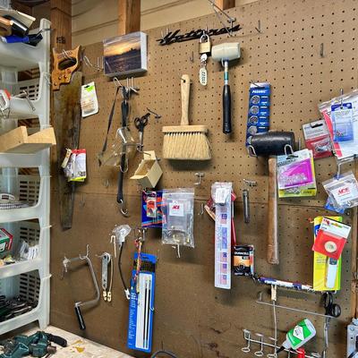 Vise,Tools, Stacking Plastic Storage Including Wrenches, Hand Saws, More