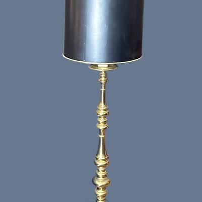 Vintage Solid Brass Floor Lamp with Black Drum Shade, 16.5 Dia, 64” H