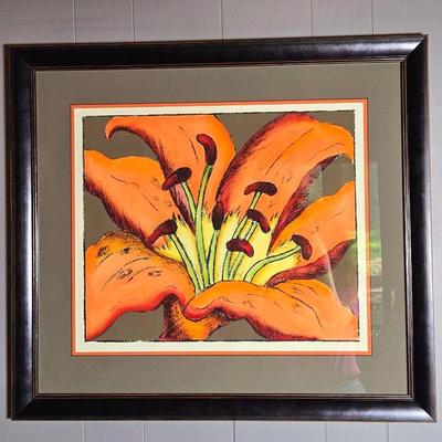 Tiger Lily Floral Print,  Framed 25x28"