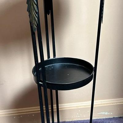 Metal Pedestal Side Table / Plant Stand with Leaf Feet and Pierced Gallery Top, 11.5x39.5"