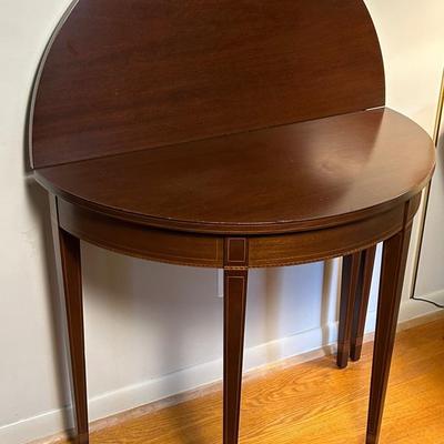 Vintage Biggs Furniture Inlaid Mahogany Hepplewhite Style Console & Card Table – 36x18-36x29" 