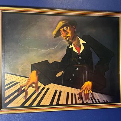 Justin Bua "Piano Man II" Print, Framed 28x36”