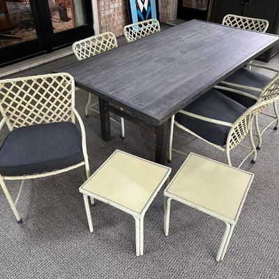Outdoor Dining Set - Table 40X78X24” + Chairs (6) 22X24X30” + Side Tables (2) 16X16X16”