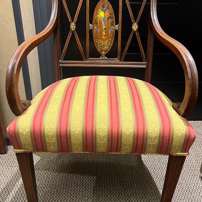 Hepplewhite Style Armchair with Shield Back & Floral Medallion - 23X19X34"