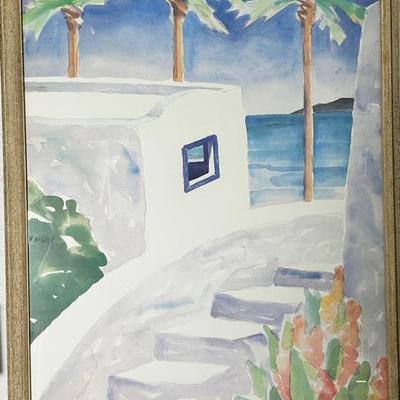 Yuriko Takata Ocean View Watercolor Poster, Framed 40x24"