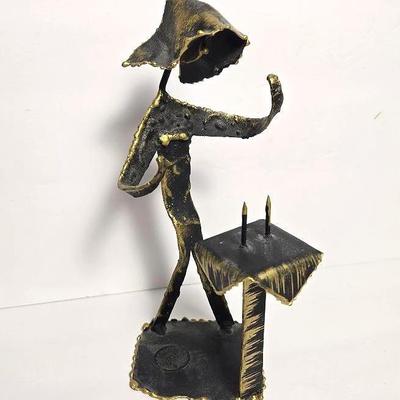 Signed Brutalist Metal Judaica 10" Figure Depicting the Candle Lighting Blessing