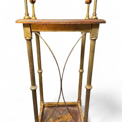 Gilt Metal and Faux Bois Umbrella Stand - 16x12x30"