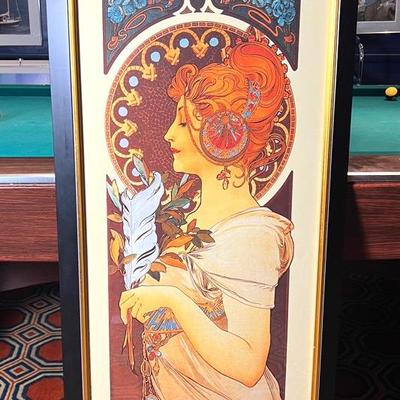 Alphonse Mucha "Feather" Print, Framed 50x24”