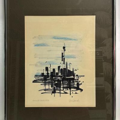 Modernist Pencil Signed “Evening at the Docks” 1969 Limited Edition 15/20 Lithograph, Framed 20x17”