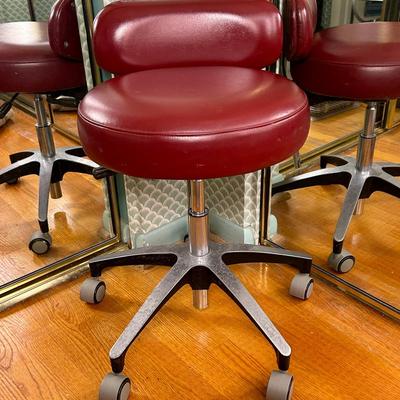 Vintage Doctor Stool with Leather Seat & Backrest – Adjustable Medical Swivel Rolling Chair 22x26"