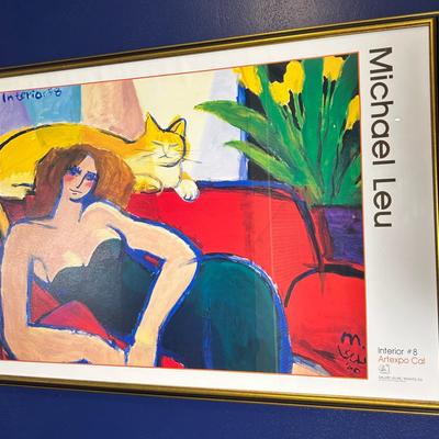 Michael Leu Contemporary Figural “Interior #8 – Artengo Cat” Poster, Framed 26.5x39”