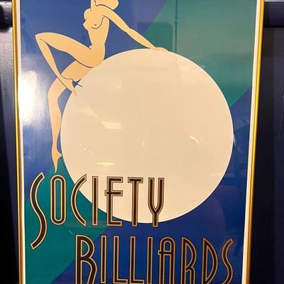 Woody Vondracek Society Billiards Poster, Framed 36x24”