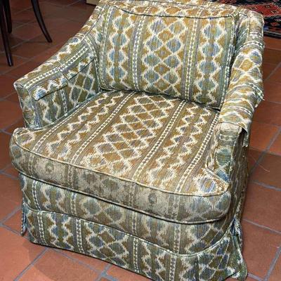Vintage Club Chair with Ikat-Inspired Upholstery, 29x25x27"