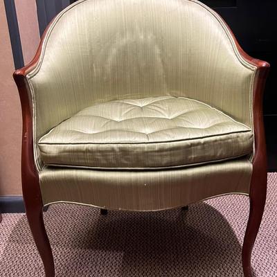 Louis XV Style Mahogany Boudoir Chair with Moiré Upholstery- 25X17X33”