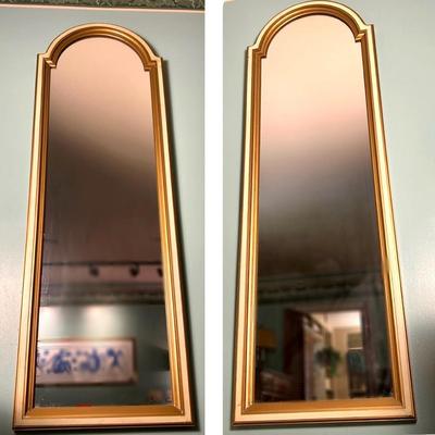 Maddox Furniture Neoclassical Revival Style Arched Mirror Pair with Gold Accented Frames, 45x15”
