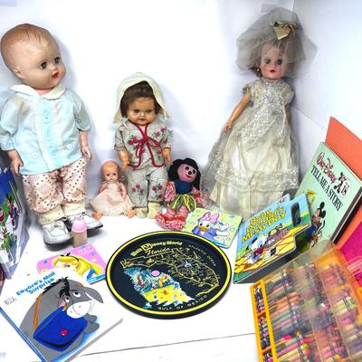 Dolls & Disney Books & Tray 