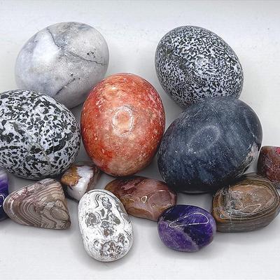 Stone Eggs And Tumbled Amythest, Agates & More