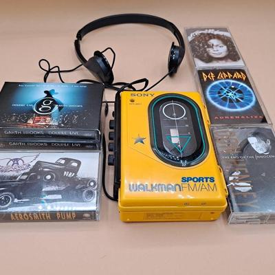Sony Walkman Sports AM/FM Cassette With Headphones and Cassette Tapes