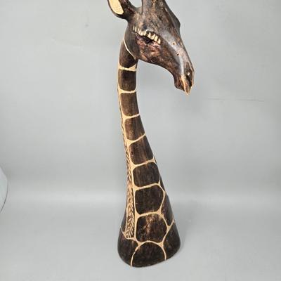 African Wood Giraffe Sculpture