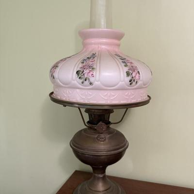 Antique hand painted oil lamp