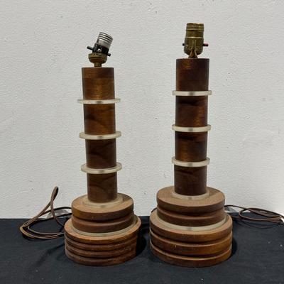 Vintage Mid Century Modern Wooden Lamp Set