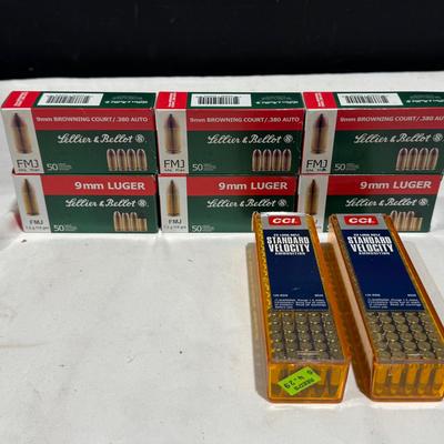 Sellier & Bellot 9mm Luger 150rnds, 9mm Browning/.380 150rnds, CCI .22LR 137rnds