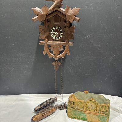 Vintage Black Forest Wood Carved Cuckoo Clock / 1930s Cottage House Clock