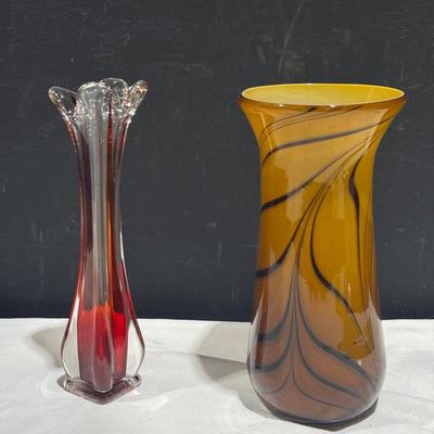 Vintage Sommerso Handblown Vase and Vintage Amber Handblown Vase