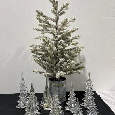 Handcrafted Glass Pine Tree Collection & Flocked Christmas Tree 
