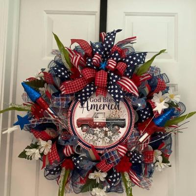 Hand Crafted Wreath - Red, White & Blue - Patriotic,  Valued at $65