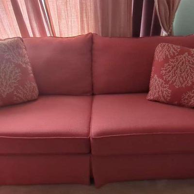 Pink Loveseat & Chair Set with Ottoman – Cozy & Stylish (Cat-Worn)