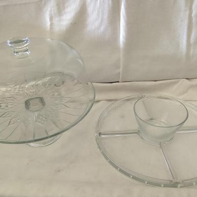 Etched Glass Cake Plate & 4-Section Dessert Plate – Elegant Serving Set
