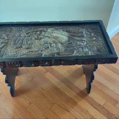 20th Century Carved Table with Aztec Motif – Bold Cultural Design