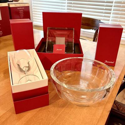 Multiple Baccarat items: Wine glasses, bowl, ashtray, and 2 tumbler glasses (not shown)