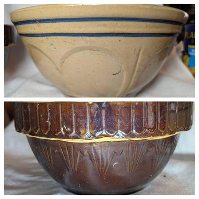 Two Antique Yellowware Mixing Bowls