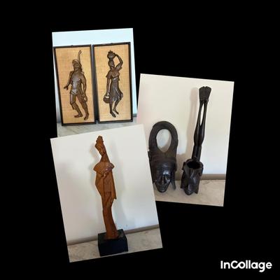 Asian Art-Wood Carved Mask, Figures