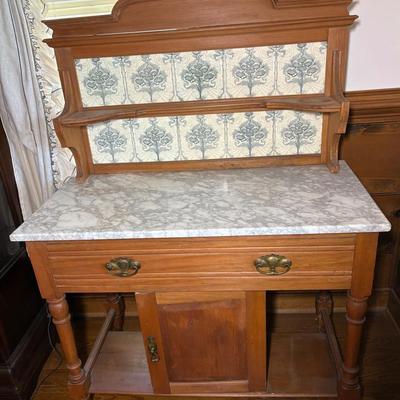 Edwardian Marble Top/Tile Back  Washstand 