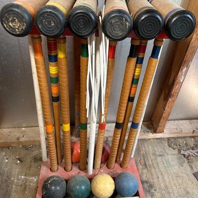 Vintage Skowhegan PLAYDAY 6 Person Croquet Set In Original Stand
