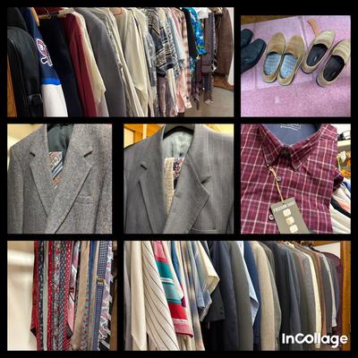Assorted Men’s Suites, Ties, Shirts, Shoes, Belts