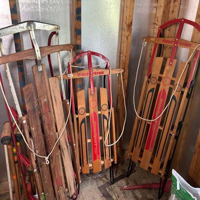 3 Wooden Sleds With Metal Rudders 