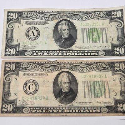#1220 • (2) Series 1934 $20 Dollar Banknotes
