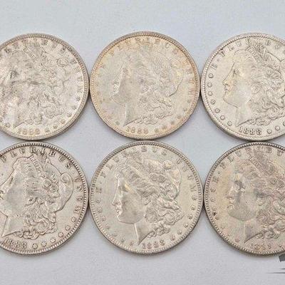 #1362 • (6) 1888-1889 P Mint Morgan Silver Dollars
