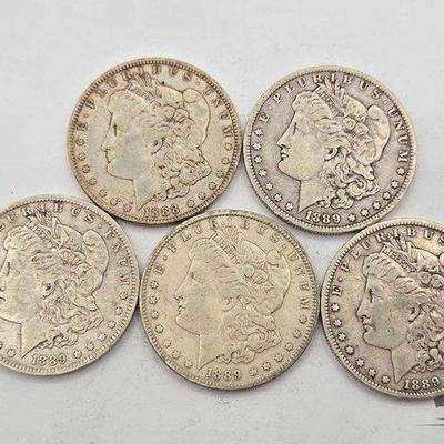 #1332 • (5) New Orleans Morgan Silver Dollars

