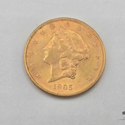 #1008 • 1905 $20 Double Eagle Gold Coin, 1.18oz
