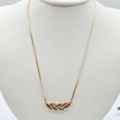 #532 • 14k Gold Ruby, Sapphire and Emerald Necklace, 5.1g
