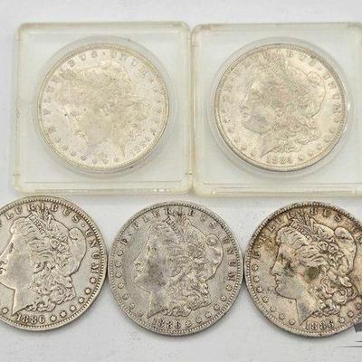 #1328 • (5) Morgan Silver Dollars
