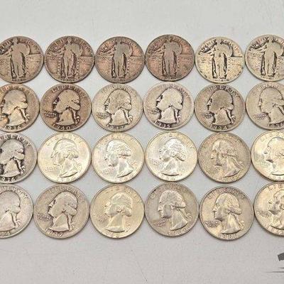 #1533 • (24) Pre 1964 Standing Liberty & Washington Quarters, 146g
