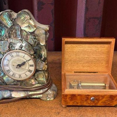 #6046 • Abalone Shell Clock and Music Box
