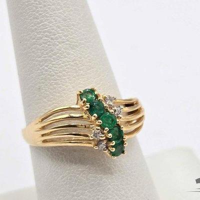 Sale Photo Thumbnail #46: #562 • 14k Gold Emerald and Diamond Ring, 3.0g
